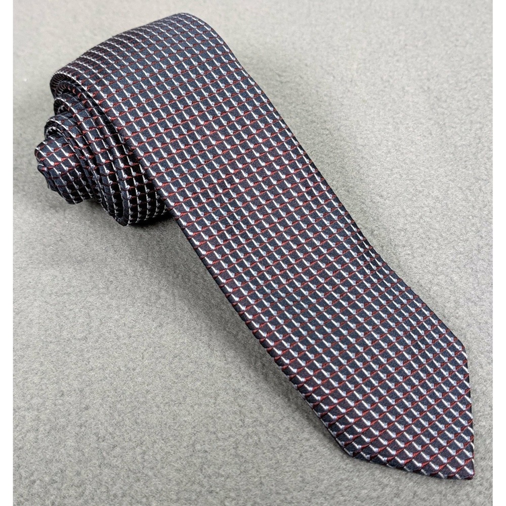 HUGO BOSS Tie Mens Embroidered Geometric Pattern Silk Made In Italy Luxury